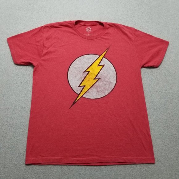 The Flash Shirt Mens Large‎ Red Short Sleeve Crew Neck DC Comics Cotton Blend - Picture 1 of 9